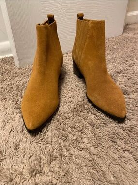 Marc Fisher Camel Suede Pointed Toe Ankle Booties
